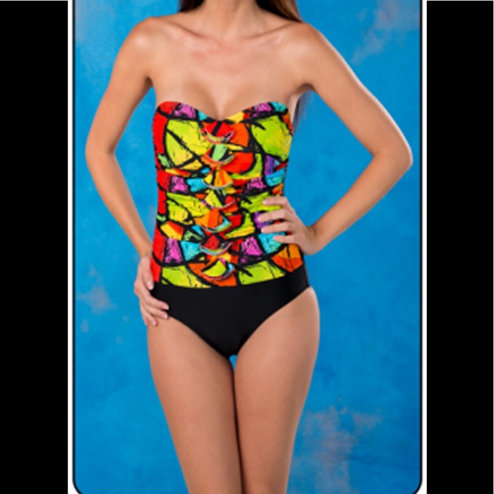 Size 10 NWT Ceeb swimsuit bandeau ruffle strapless 5351-55